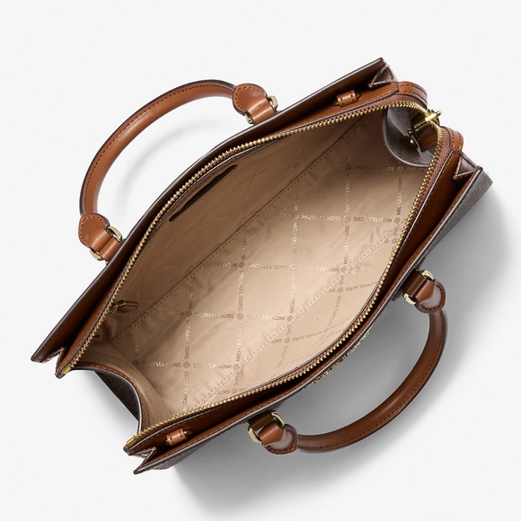 Michael Kors Sheila Medium Signature Logo and Metallic Satchel Crossbody Center - Picture 9 of 16